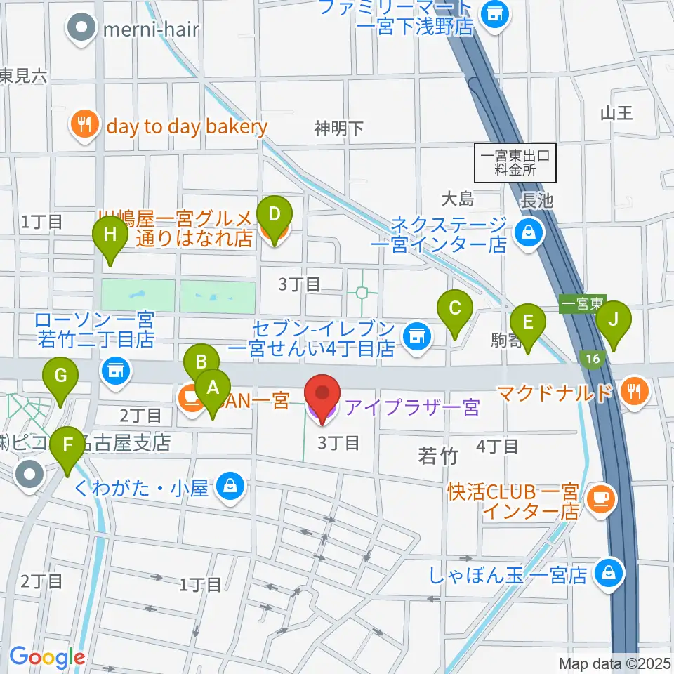 アイプラザ一宮周辺のファミレス・ファーストフード一覧地図