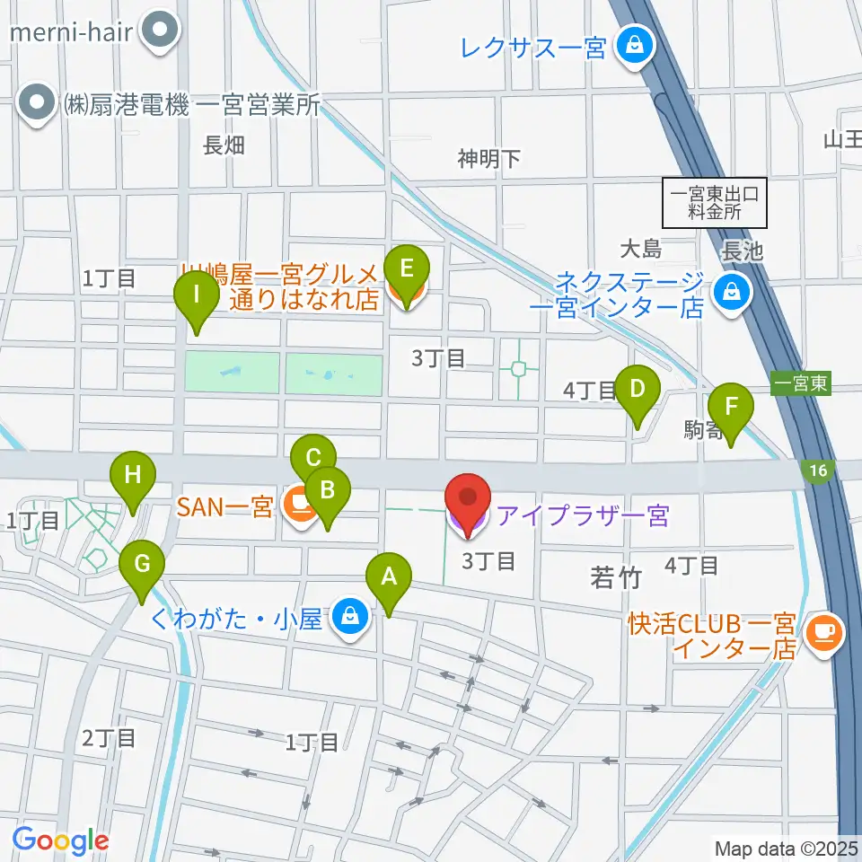 アイプラザ一宮周辺のファミレス・ファーストフード一覧地図