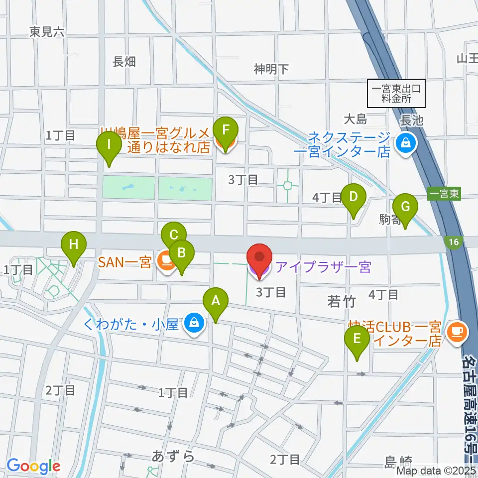 アイプラザ一宮周辺のファミレス・ファーストフード一覧地図