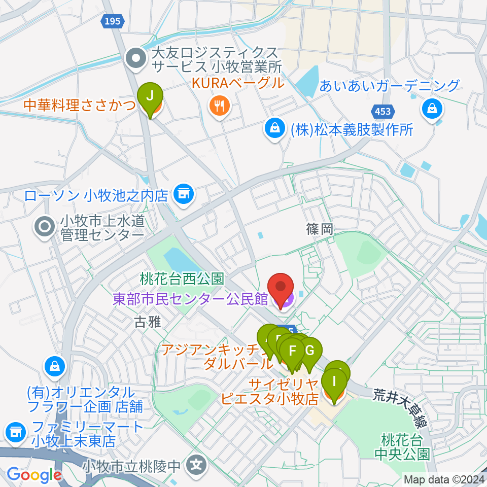 小牧市東部市民センター周辺のファミレス・ファーストフード一覧地図