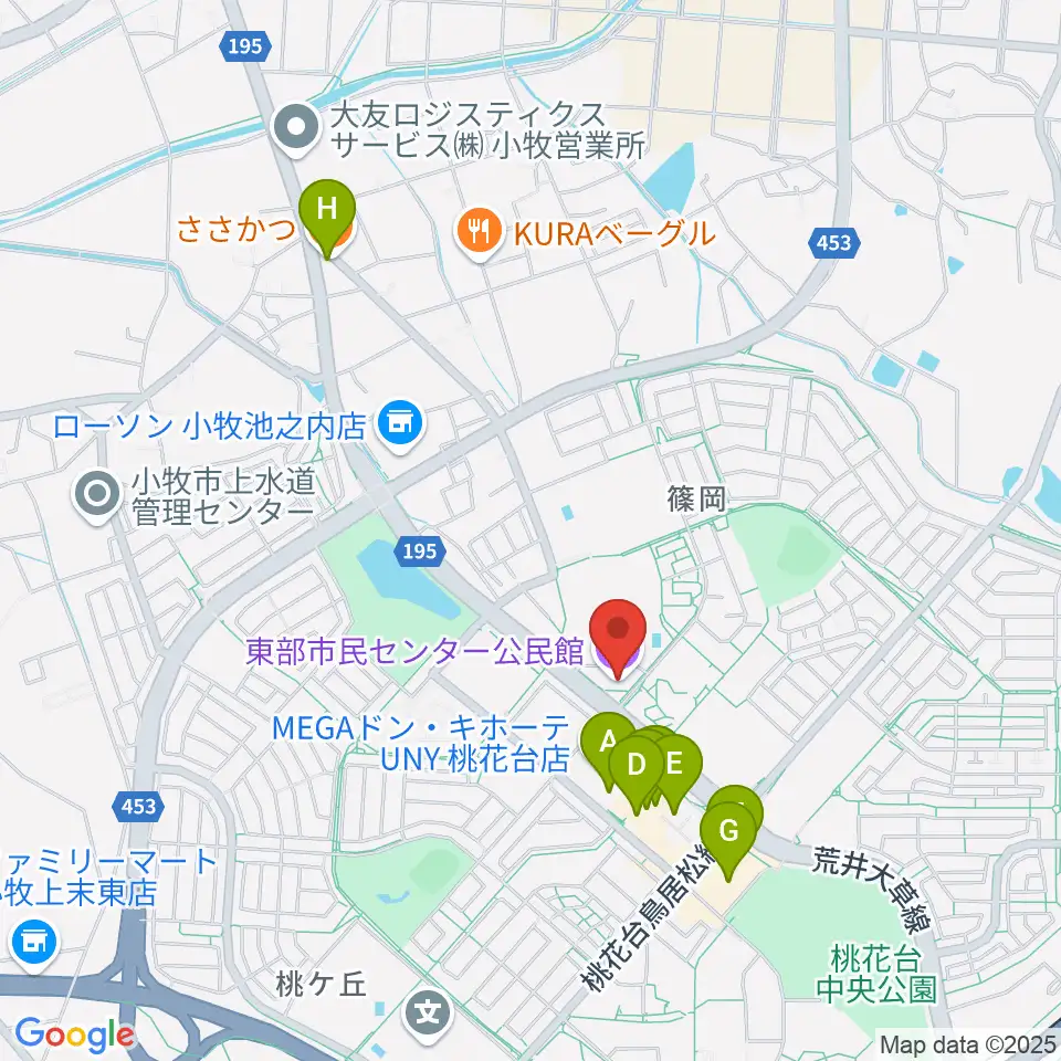 小牧市東部市民センター周辺のファミレス・ファーストフード一覧地図