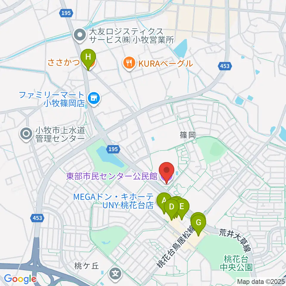 小牧市東部市民センター周辺のファミレス・ファーストフード一覧地図