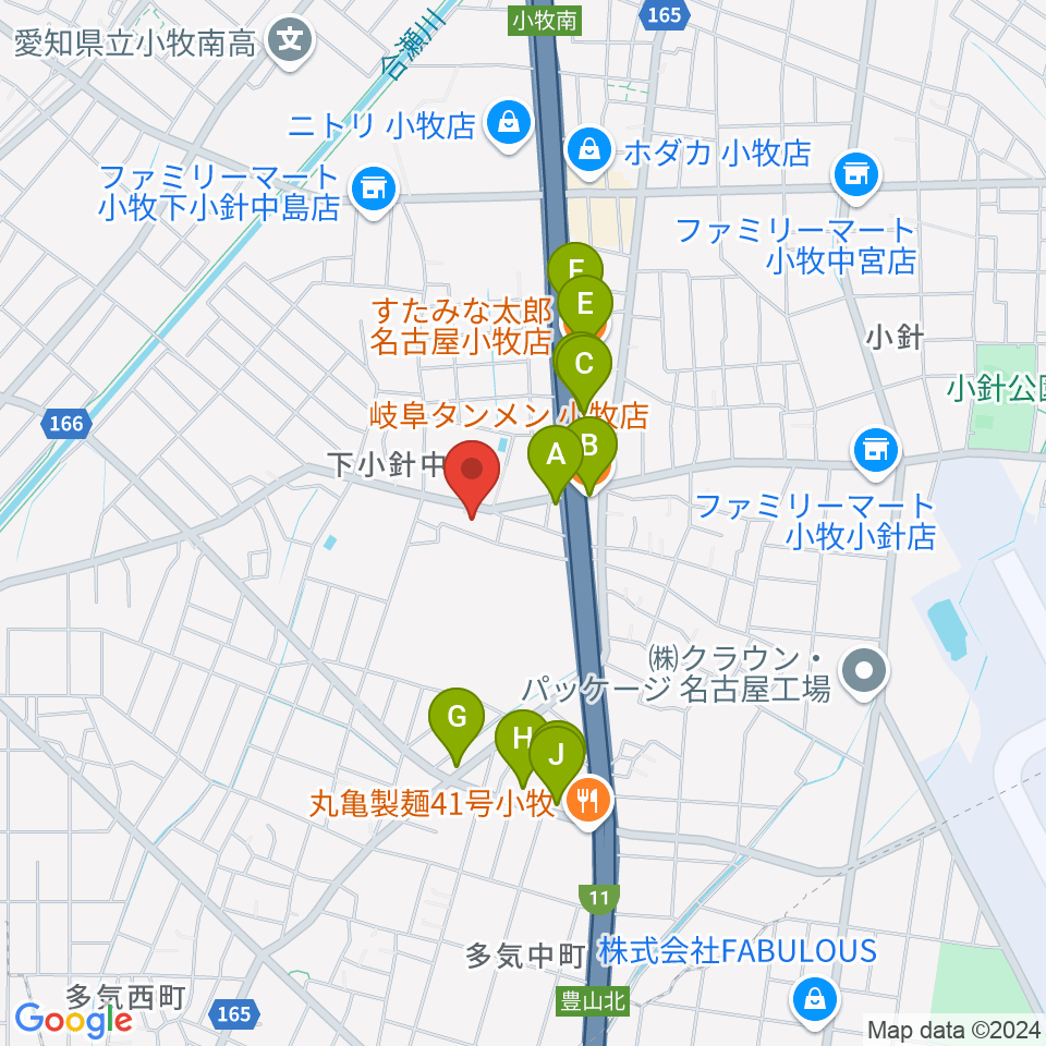 小牧市北里市民センター周辺のファミレス・ファーストフード一覧地図