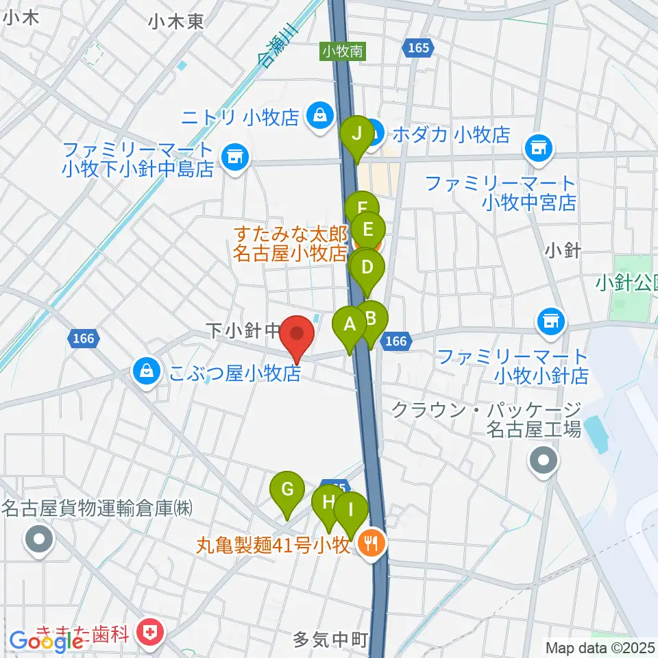 小牧市北里市民センター周辺のファミレス・ファーストフード一覧地図