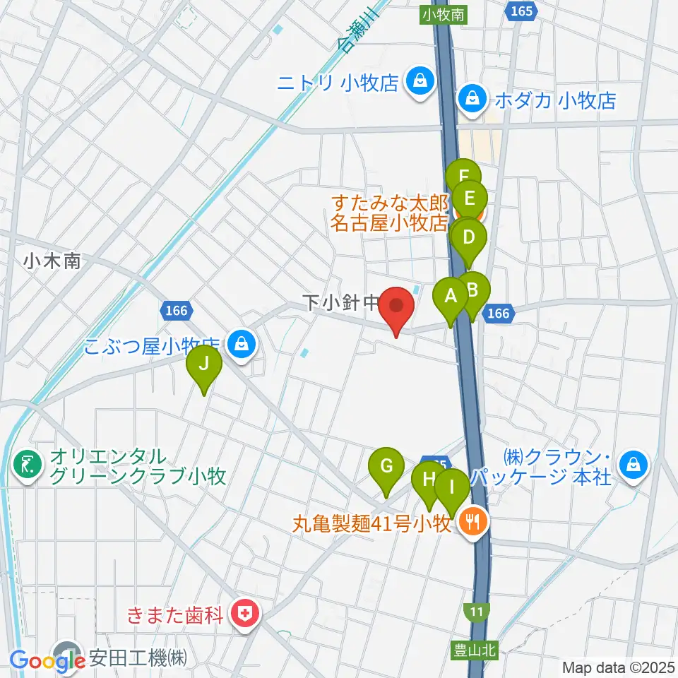 小牧市北里市民センター周辺のファミレス・ファーストフード一覧地図