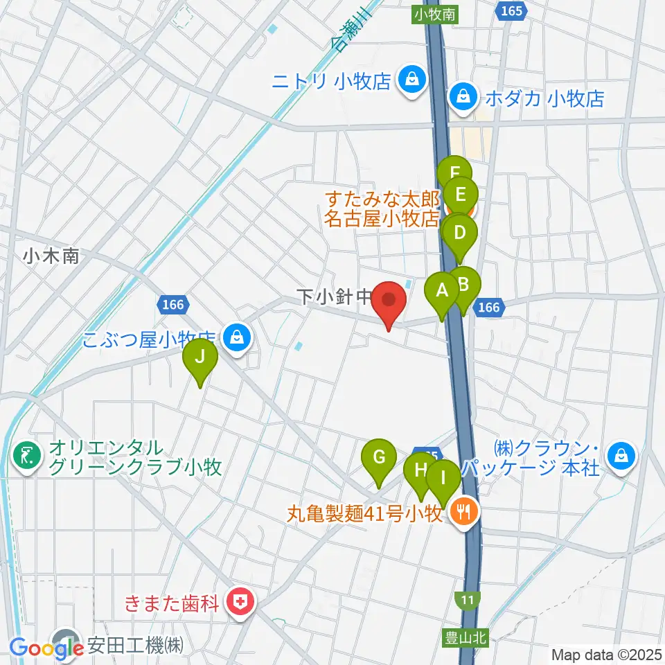 小牧市北里市民センター周辺のファミレス・ファーストフード一覧地図