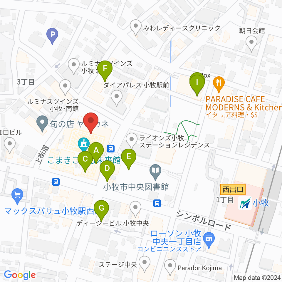 小牧市まなび創造館周辺のファミレス・ファーストフード一覧地図