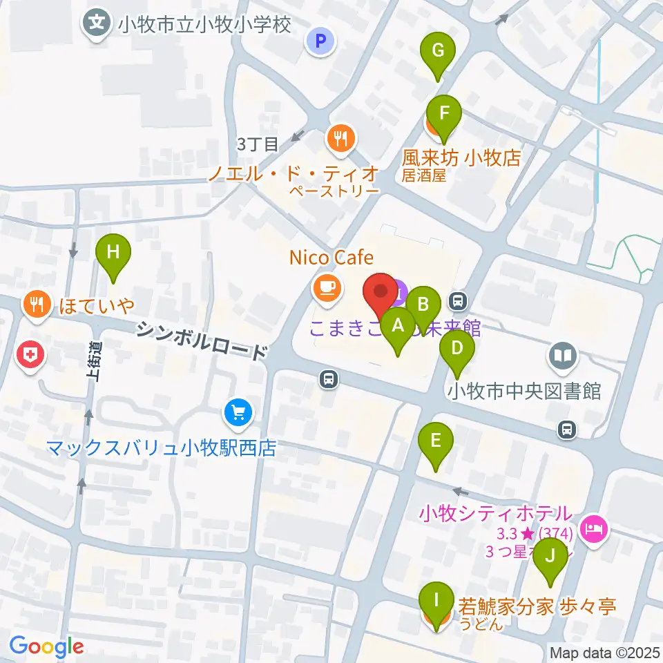 小牧市まなび創造館周辺のファミレス・ファーストフード一覧地図