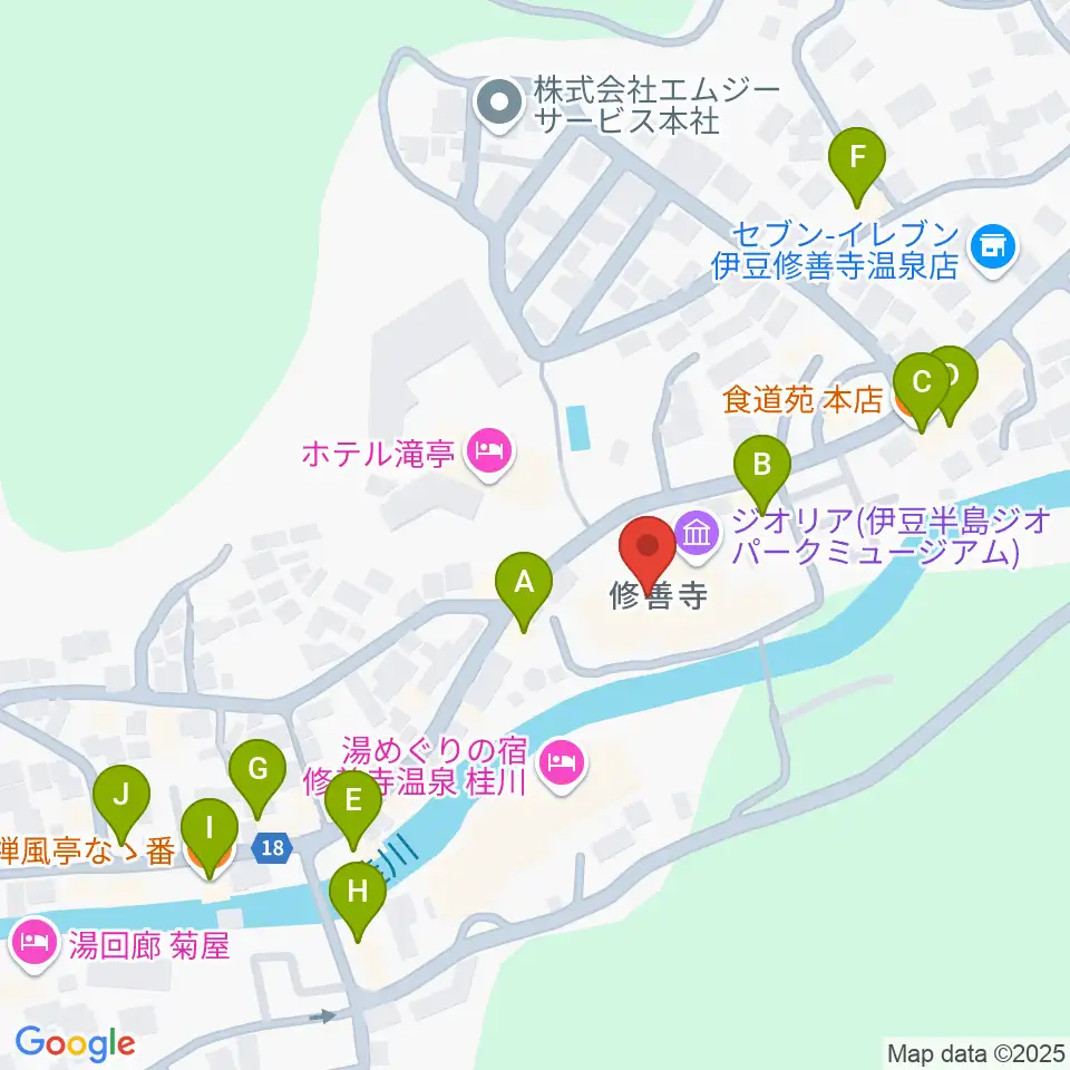 修善寺総合会館周辺のファミレス・ファーストフード一覧地図