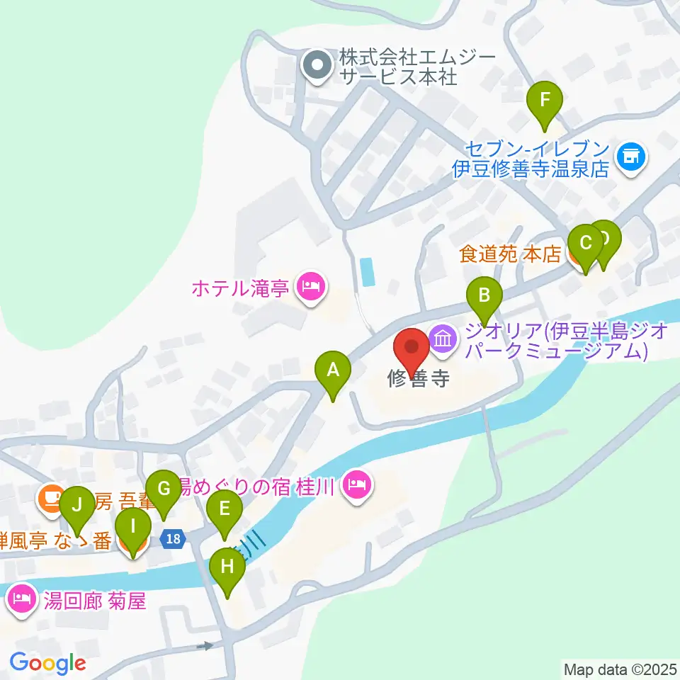 修善寺総合会館周辺のファミレス・ファーストフード一覧地図