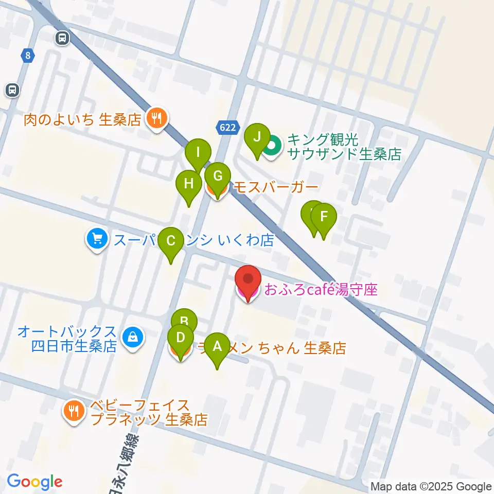 おふろcafé 湯守座周辺のファミレス・ファーストフード一覧地図