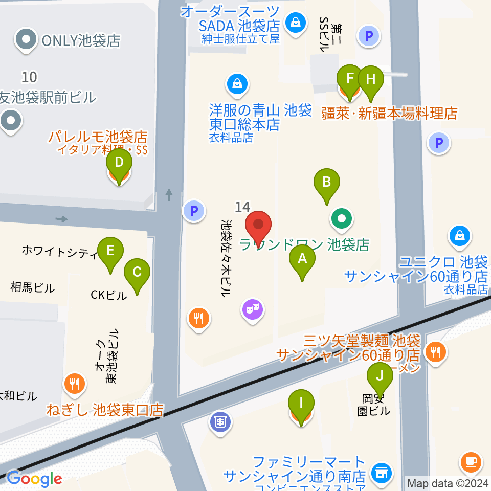 ミクサライブ東京周辺のファミレス・ファーストフード一覧地図