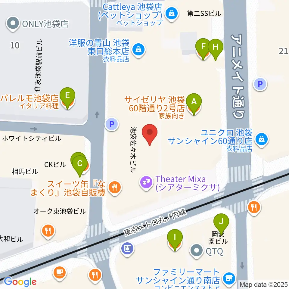 ミクサライブ東京周辺のファミレス・ファーストフード一覧地図