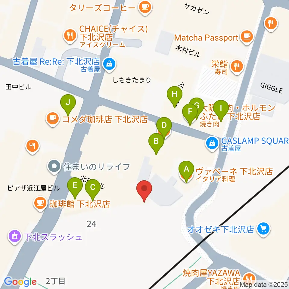 下北沢Flowers Loft周辺のファミレス・ファーストフード一覧地図