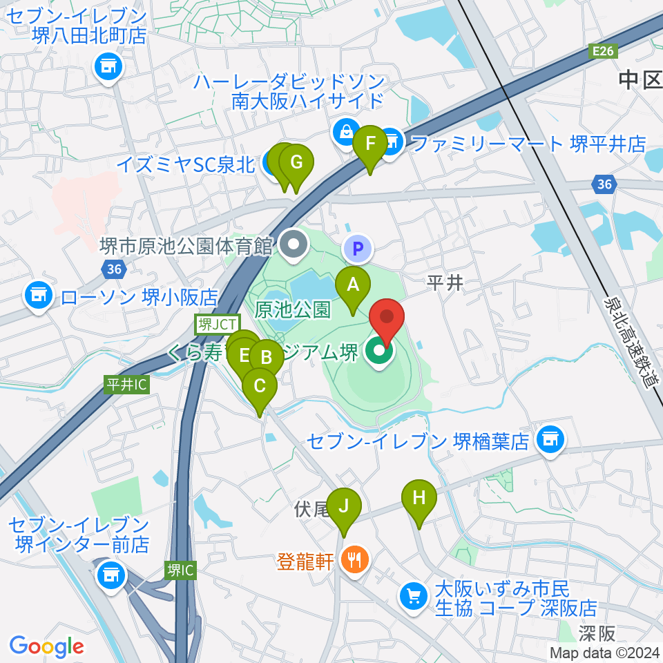 くら寿司スタジアム堺周辺のファミレス・ファーストフード一覧地図