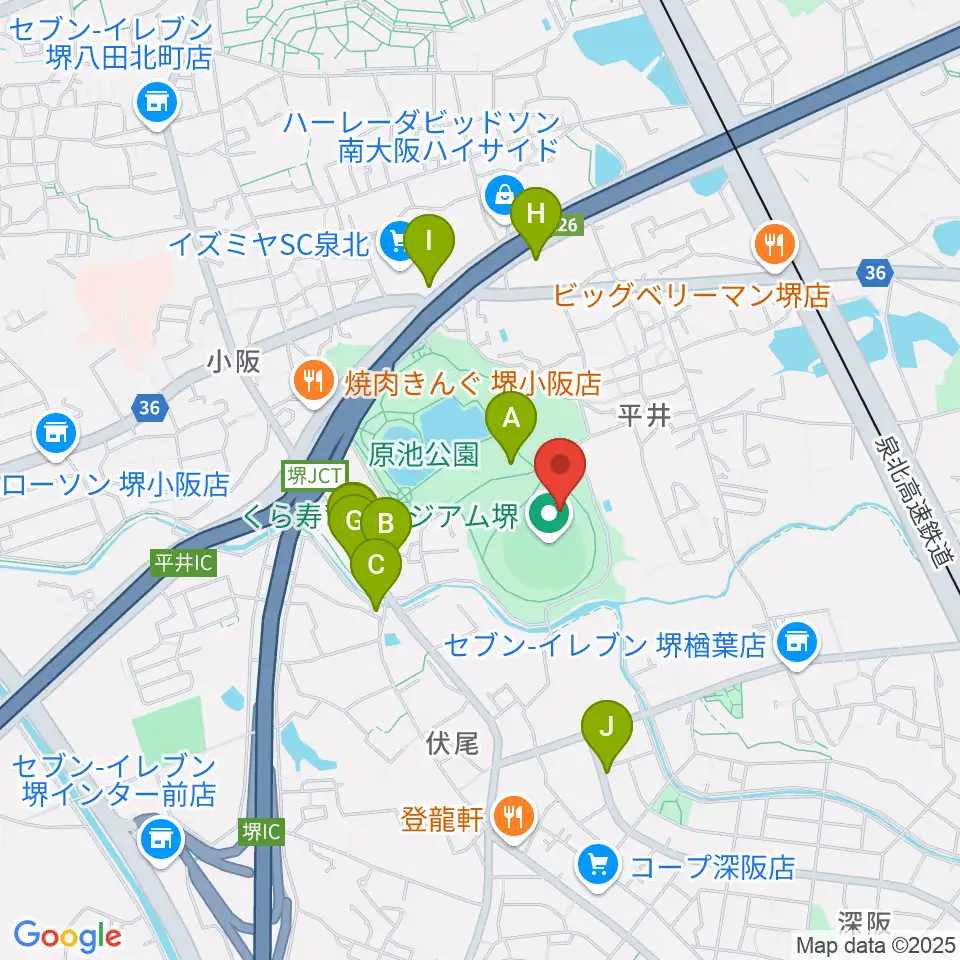 くら寿司スタジアム堺周辺のファミレス・ファーストフード一覧地図