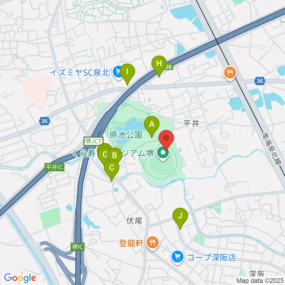 くら寿司スタジアム堺周辺のファミレス・ファーストフード一覧地図