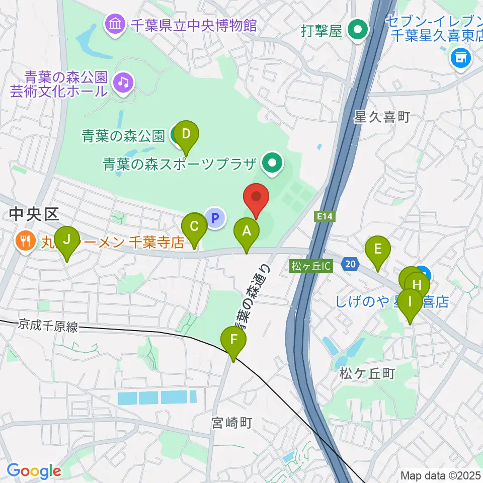 青葉の森スポーツプラザ野球場周辺のファミレス・ファーストフード一覧地図