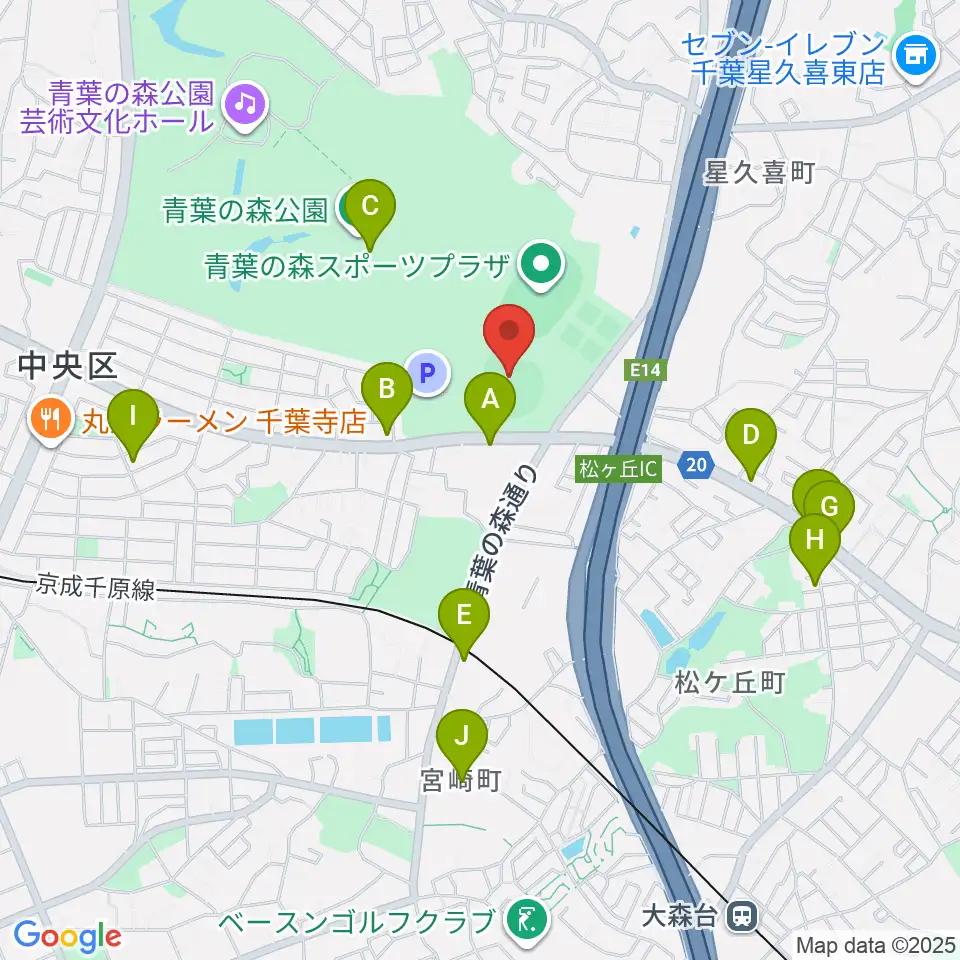 青葉の森スポーツプラザ野球場周辺のファミレス・ファーストフード一覧地図
