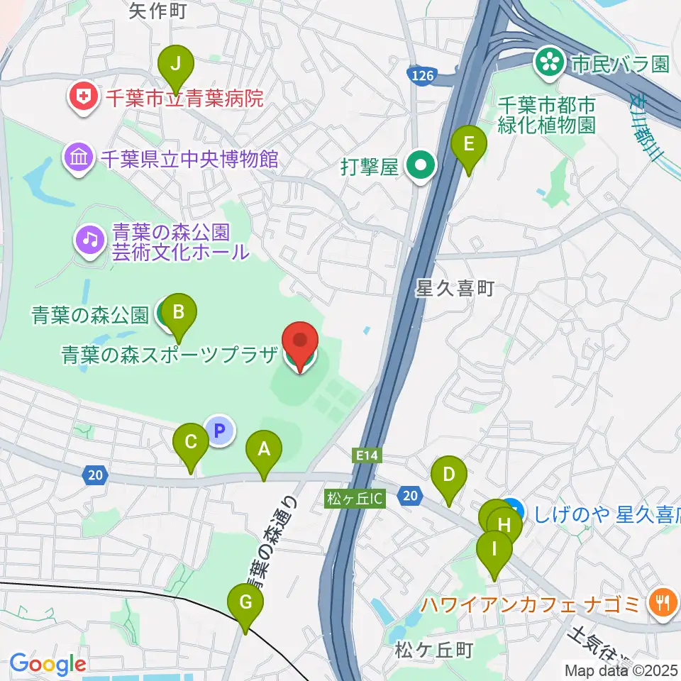 青葉の森スポーツプラザ陸上競技場周辺のファミレス・ファーストフード一覧地図