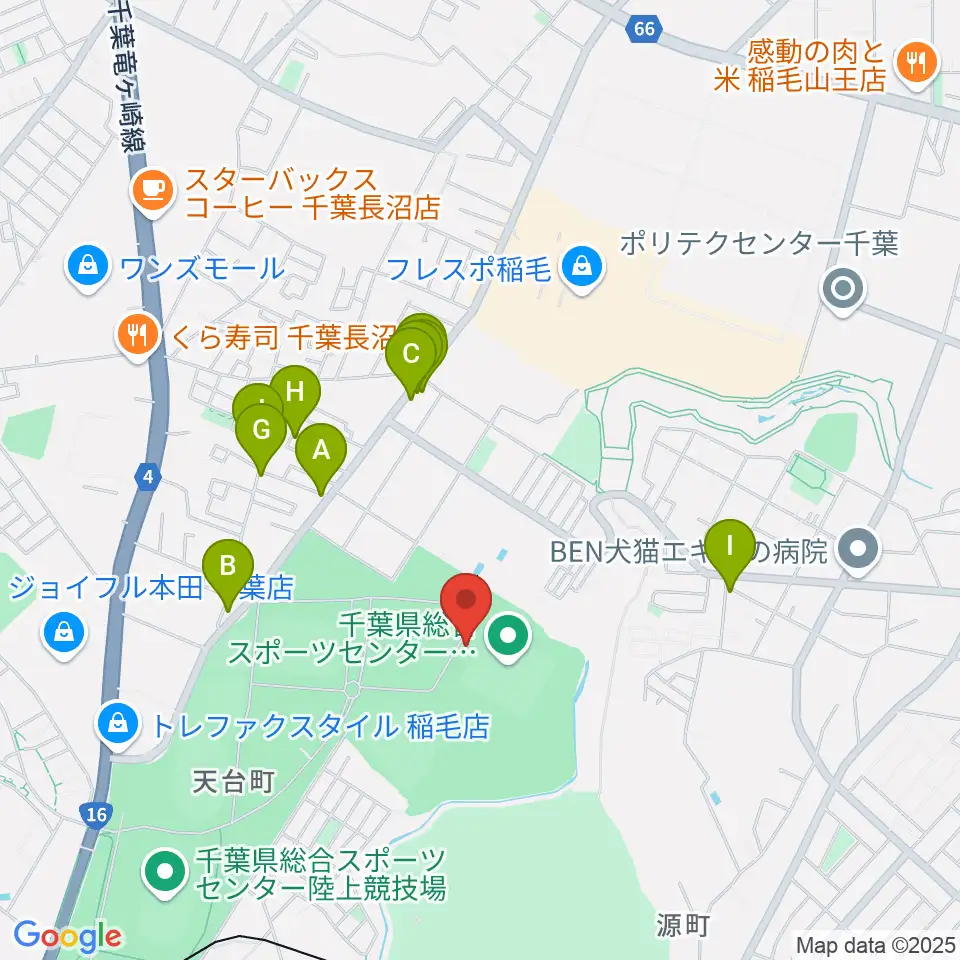 千葉県総合スポーツセンターサッカー・ラグビー場周辺のファミレス・ファーストフード一覧地図