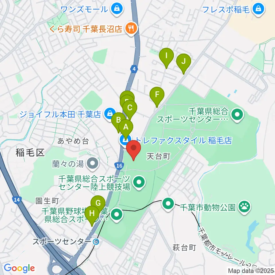 千葉県総合スポーツセンター武道館周辺のファミレス・ファーストフード一覧地図