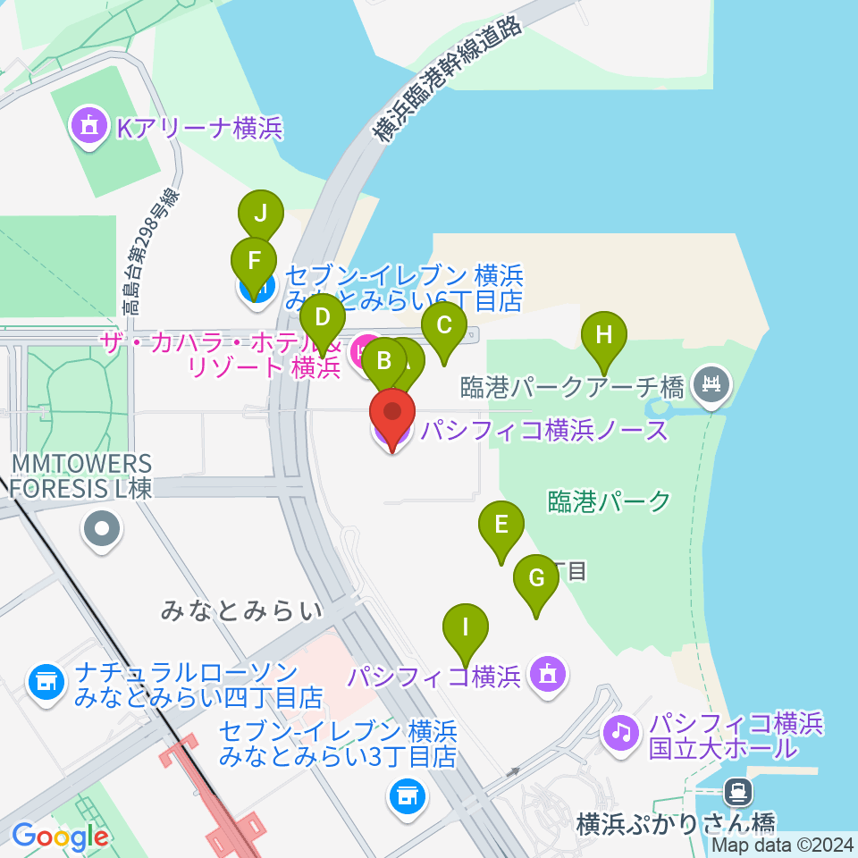 パシフィコ横浜ノース周辺のファミレス・ファーストフード一覧地図