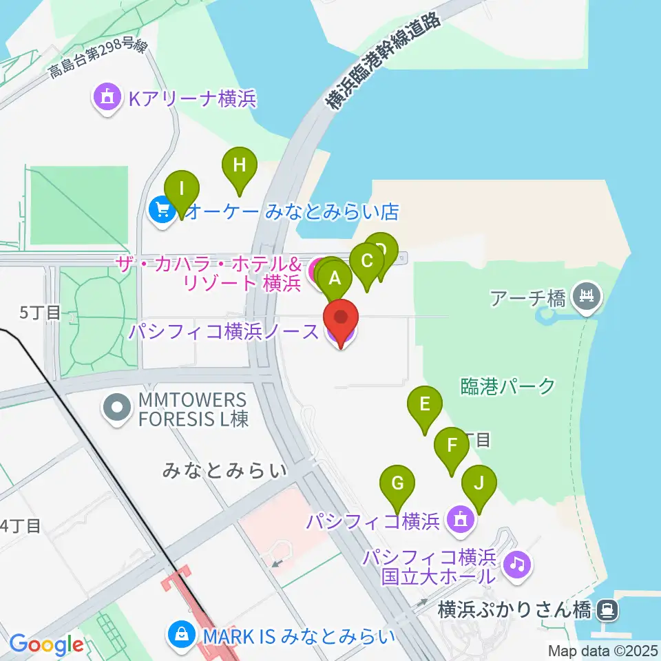 パシフィコ横浜ノース周辺のファミレス・ファーストフード一覧地図
