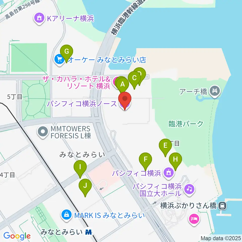 パシフィコ横浜ノース周辺のファミレス・ファーストフード一覧地図