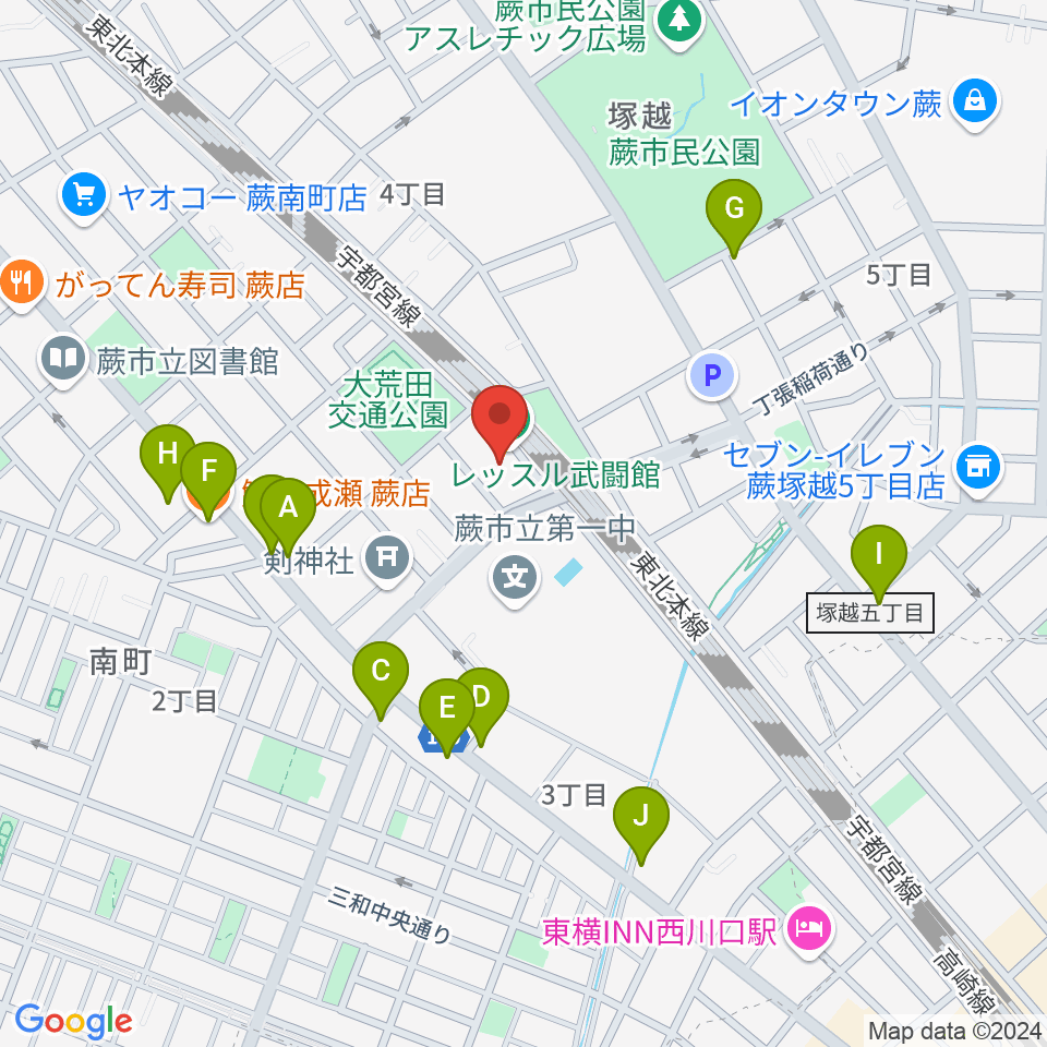 レッスル武闘館（アイスリボン道場）周辺のファミレス・ファーストフード一覧地図