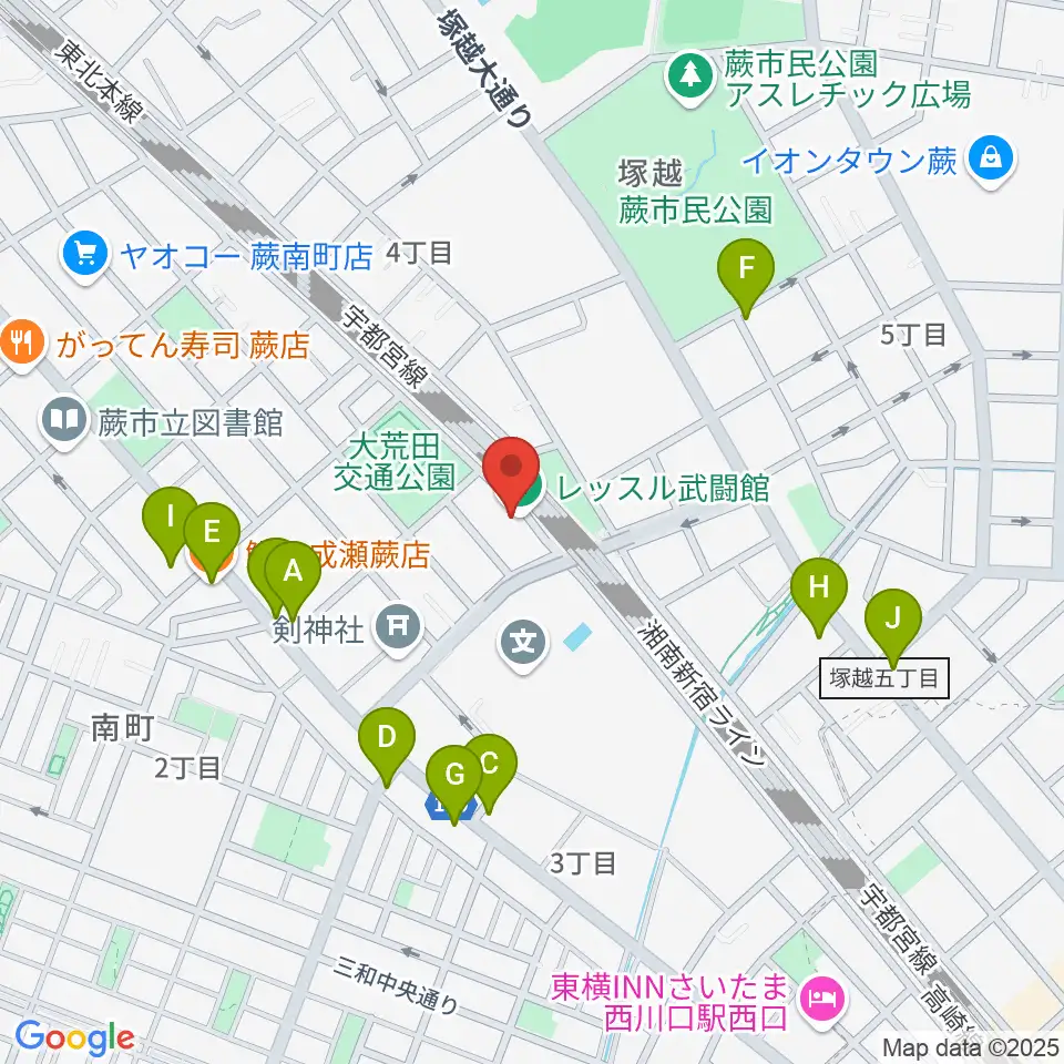 レッスル武闘館 アイスリボン道場周辺のファミレス・ファーストフード一覧地図