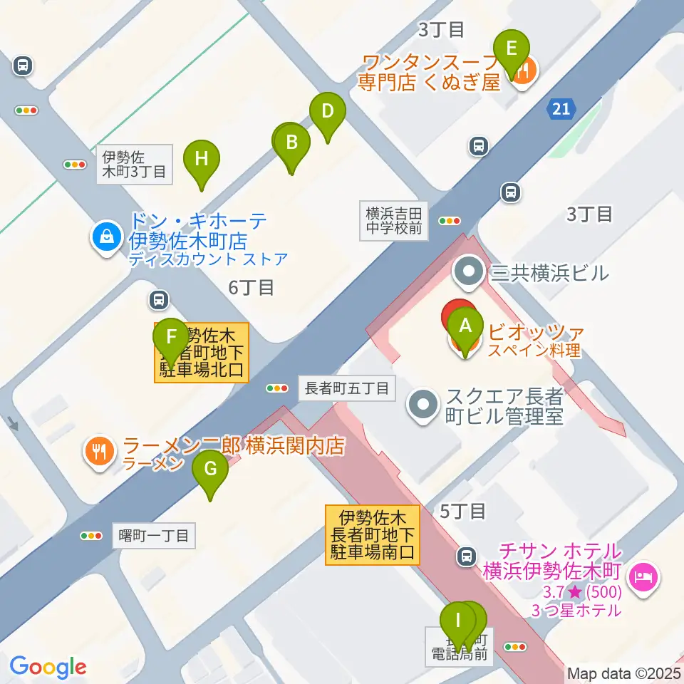 横浜ラジアントホール周辺のファミレス・ファーストフード一覧地図