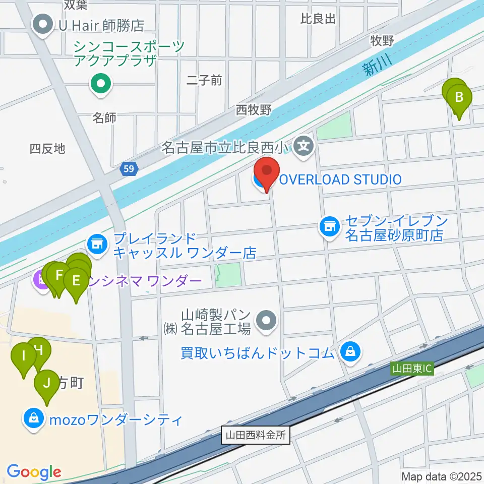 OVERLOAD STUDIO周辺のファミレス・ファーストフード一覧地図