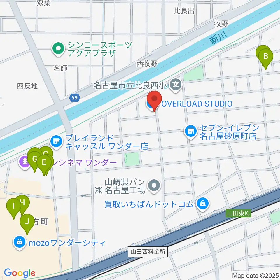 OVERLOAD STUDIO周辺のファミレス・ファーストフード一覧地図