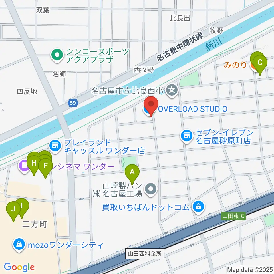 OVERLOAD STUDIO周辺のファミレス・ファーストフード一覧地図