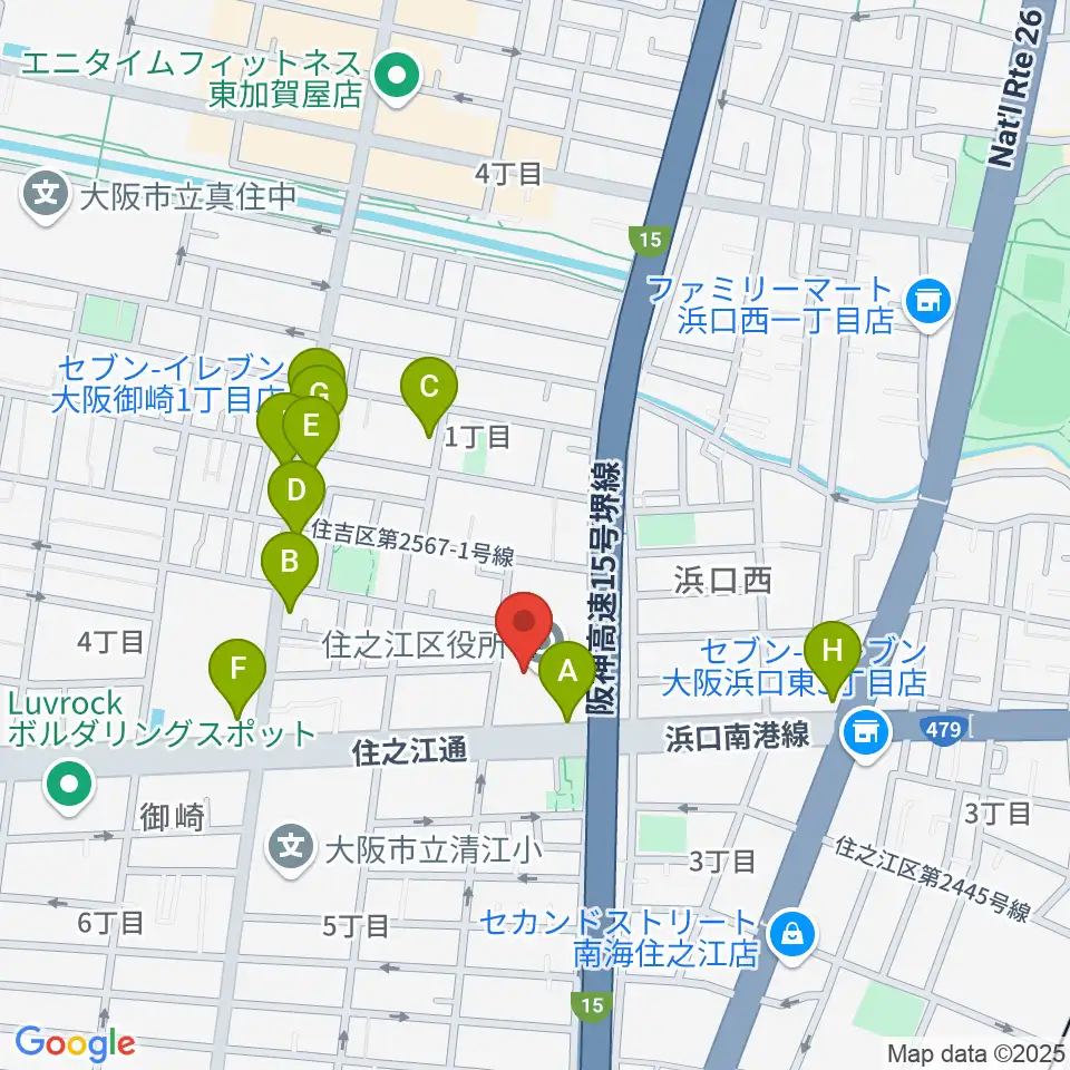すみのえ舞昆ホール周辺のファミレス・ファーストフード一覧地図