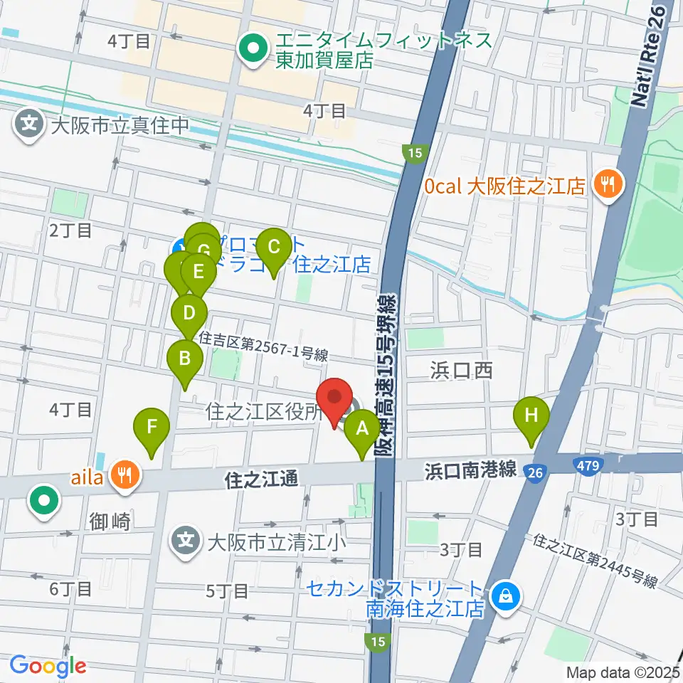すみのえ舞昆ホール周辺のファミレス・ファーストフード一覧地図