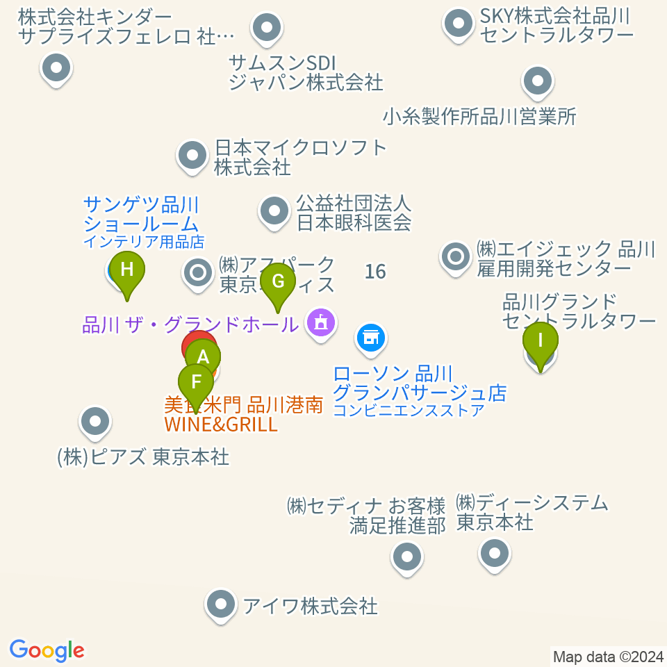 品川グランドホール周辺のファミレス・ファーストフード一覧地図