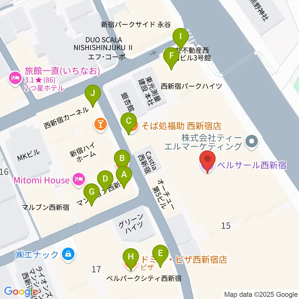 ベルサール西新宿周辺のファミレス・ファーストフード一覧地図