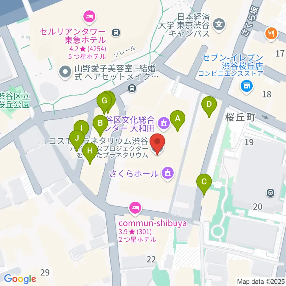 コスモプラネタリウム渋谷周辺のファミレス・ファーストフード一覧地図