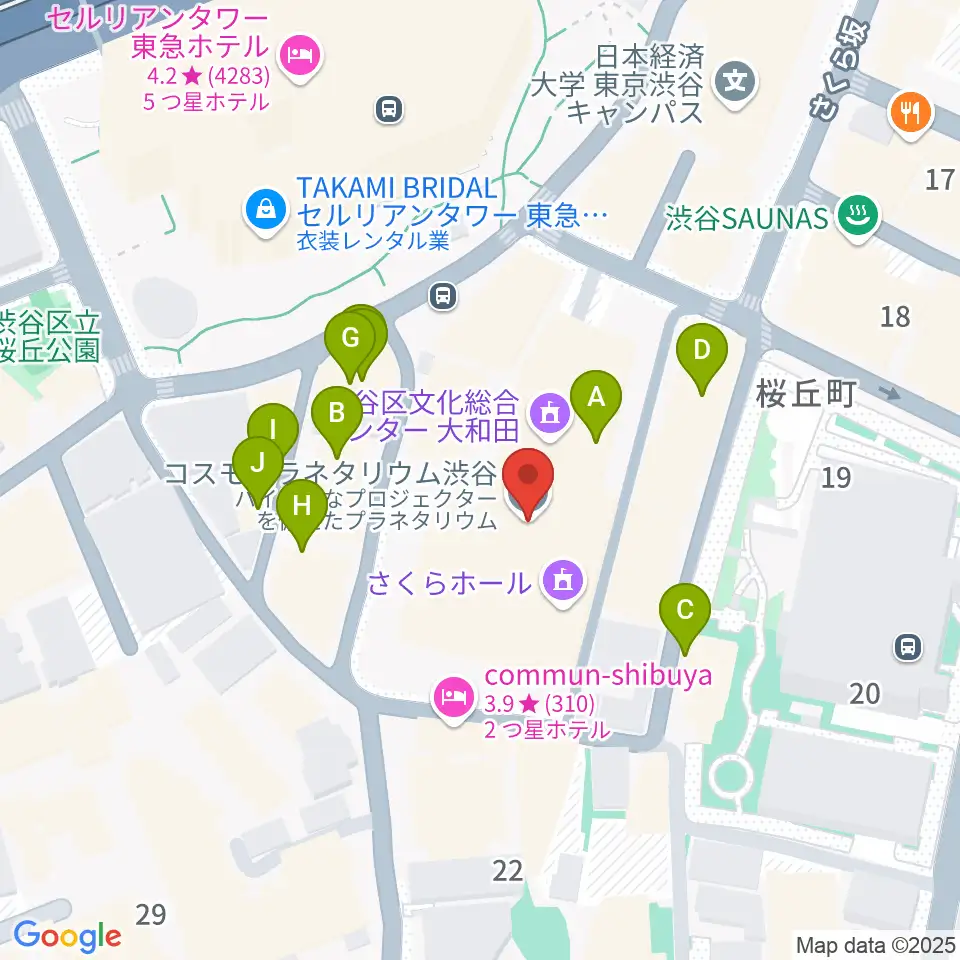 コスモプラネタリウム渋谷周辺のファミレス・ファーストフード一覧地図