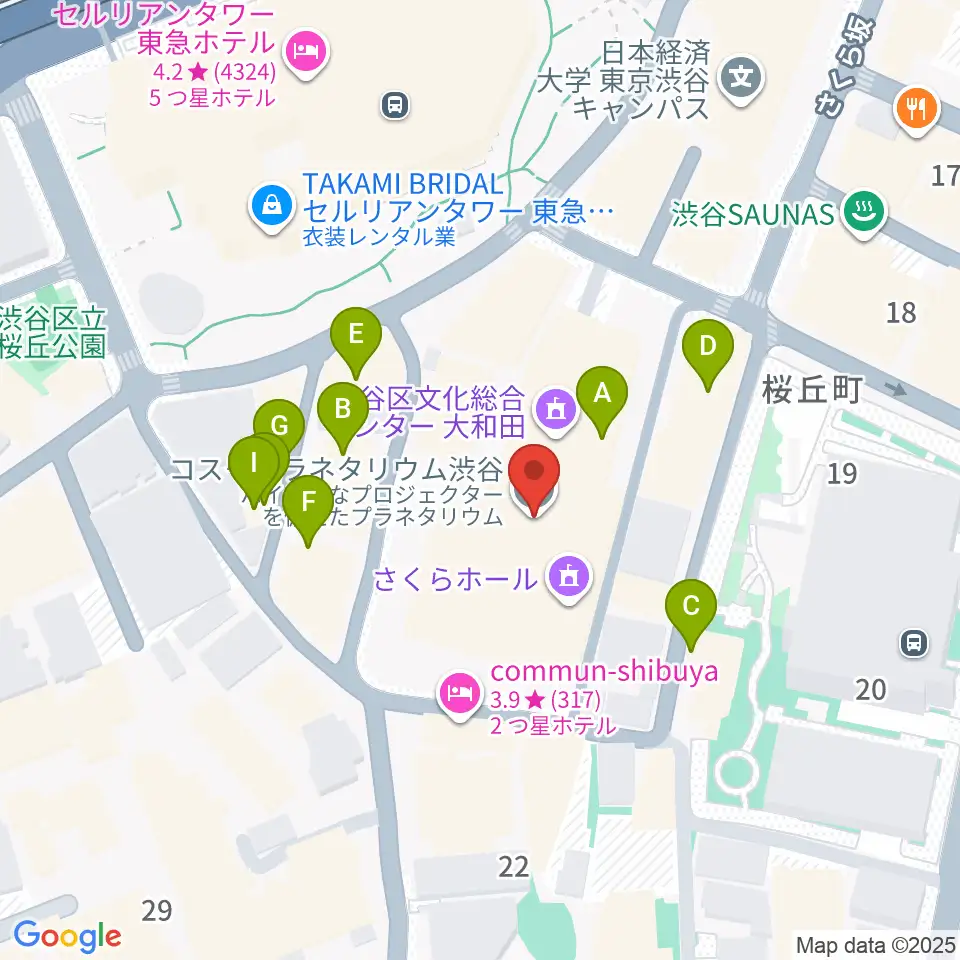 コスモプラネタリウム渋谷周辺のファミレス・ファーストフード一覧地図
