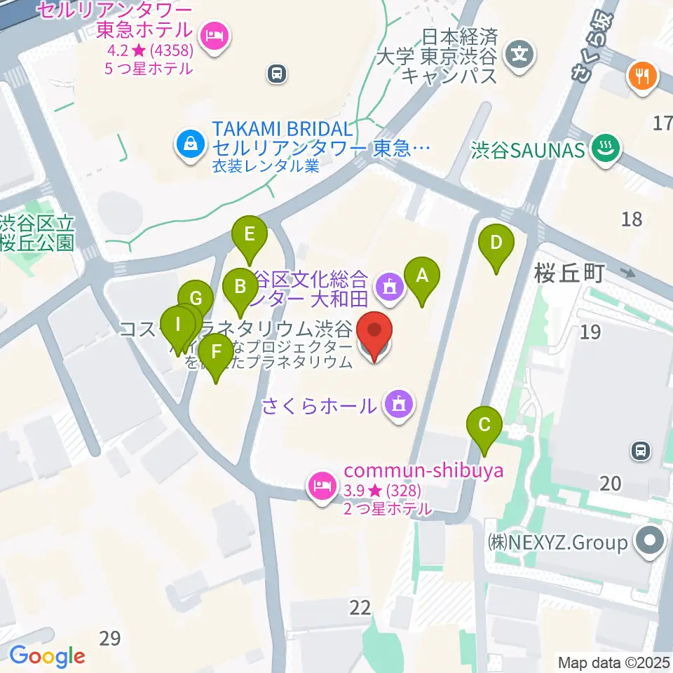 コスモプラネタリウム渋谷周辺のファミレス・ファーストフード一覧地図