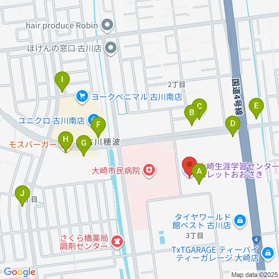パレットおおさき周辺のファミレス・ファーストフード一覧地図