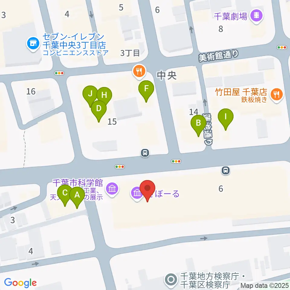 千葉市科学館周辺のファミレス・ファーストフード一覧地図