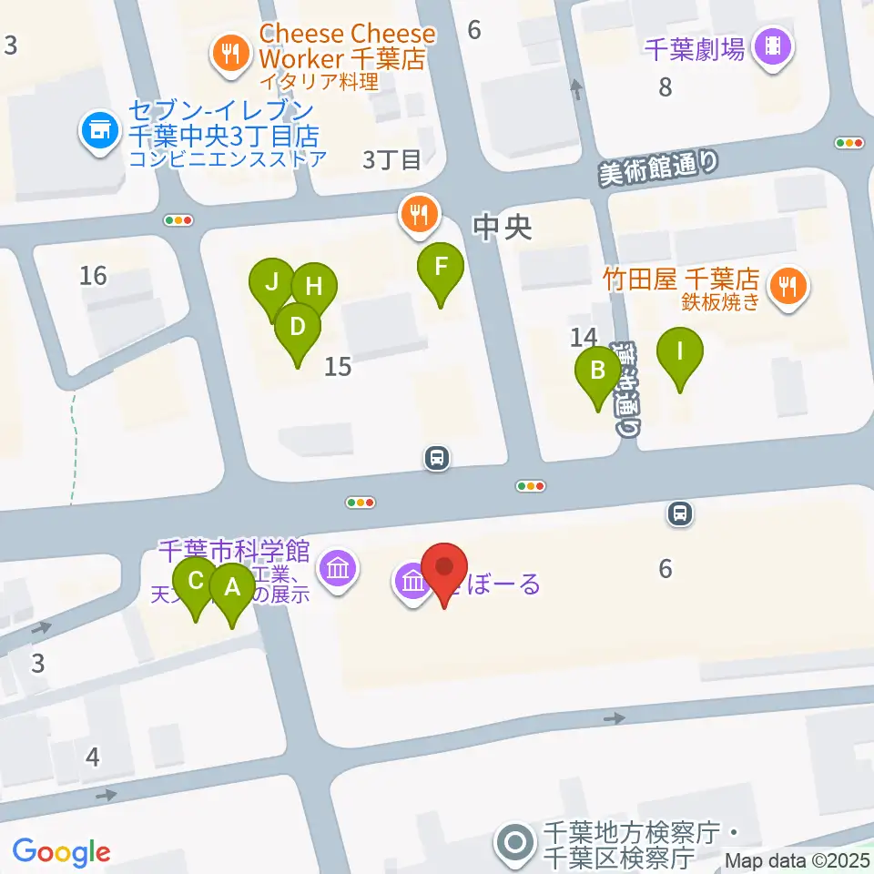 千葉市科学館周辺のファミレス・ファーストフード一覧地図
