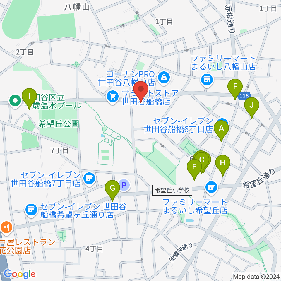 アップス（希望丘青少年交流センター）周辺のファミレス・ファーストフード一覧地図