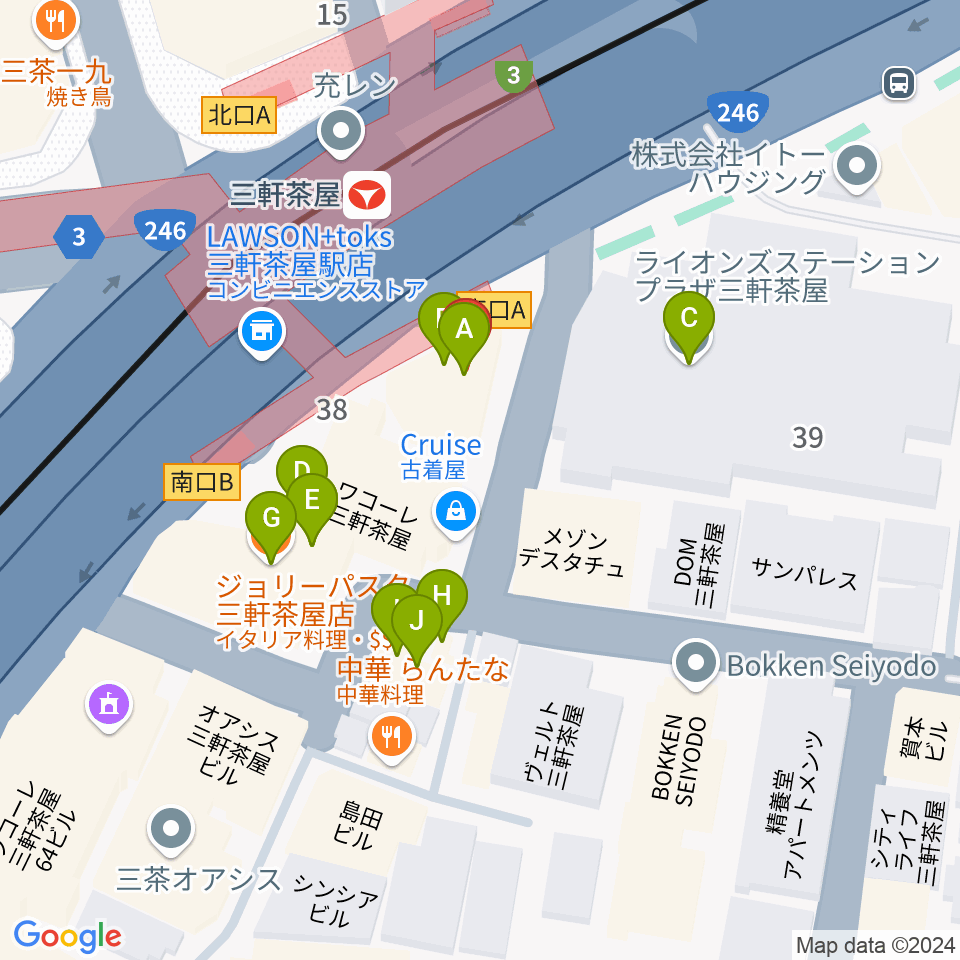 スタジオクレッセ周辺のファミレス・ファーストフード一覧地図