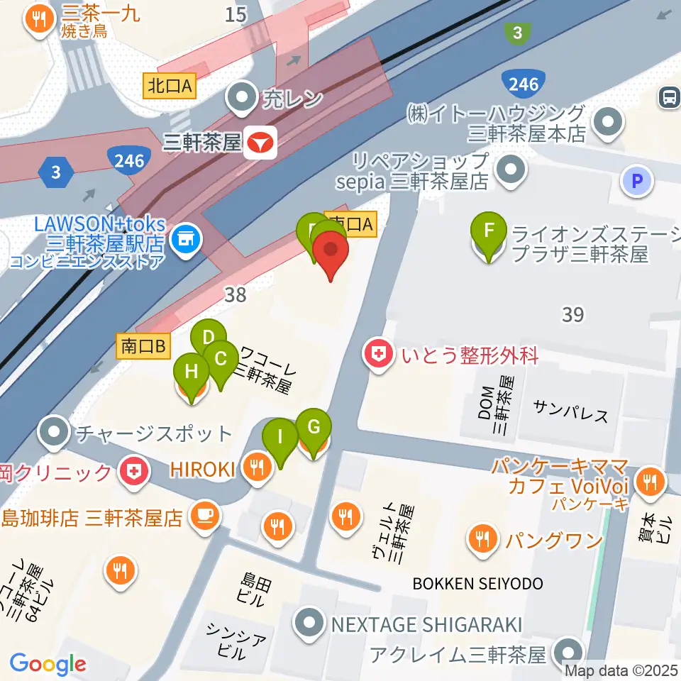 スタジオクレッセ周辺のファミレス・ファーストフード一覧地図