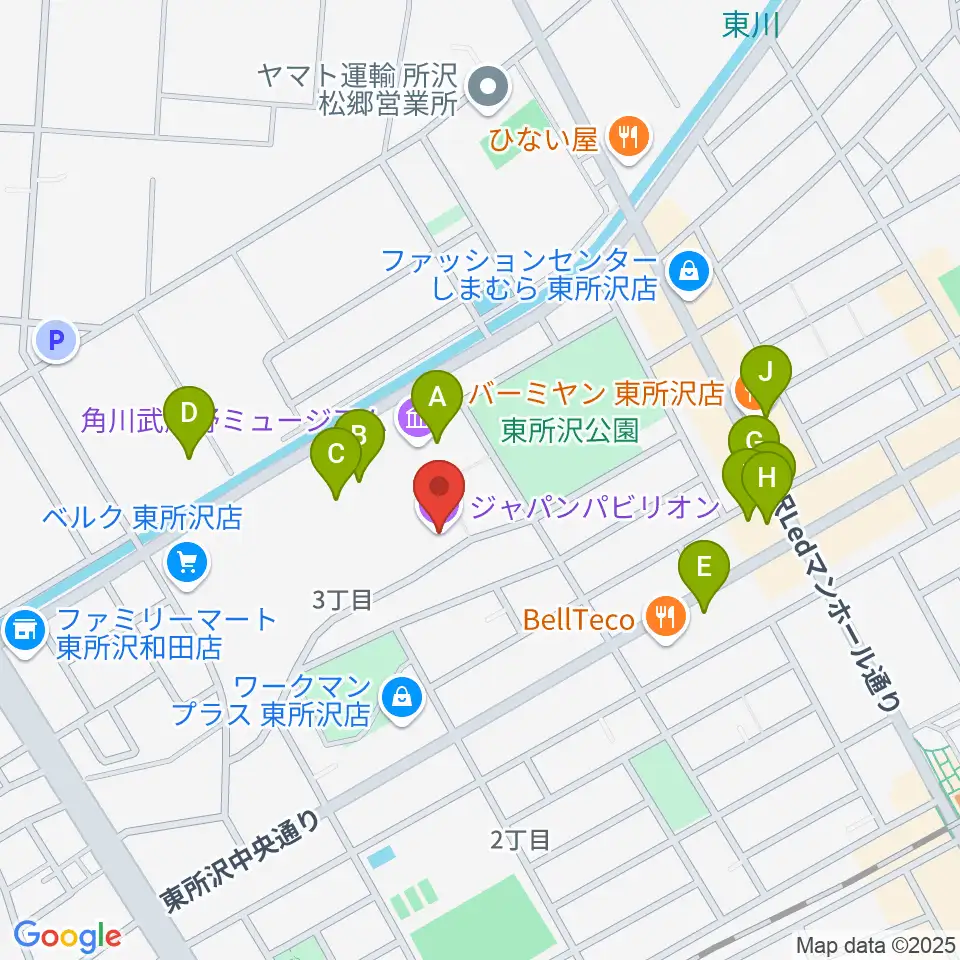 ところざわサクラタウン・ジャパンパビリオン周辺のファミレス・ファーストフード一覧地図